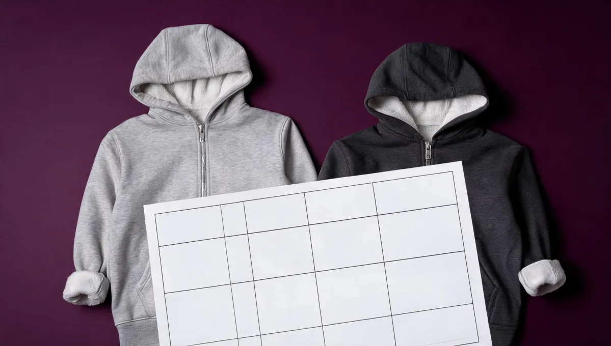 Zip hoodie options and a supplier comparison worksheet