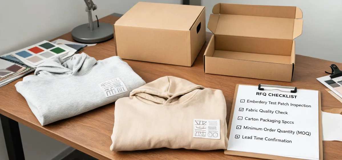 Embroidered hoodie samples prepared for quotation review